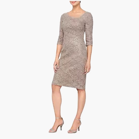 ALEX EVENINGS ELEGANT 3/4 SLEEVE SHEATH DRESS SZ 6 NWTS - Picture 1 of 15